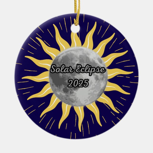 Ornamento De Cerâmica Memória de Eclipse Solar 2025 Personalizada (Frente)