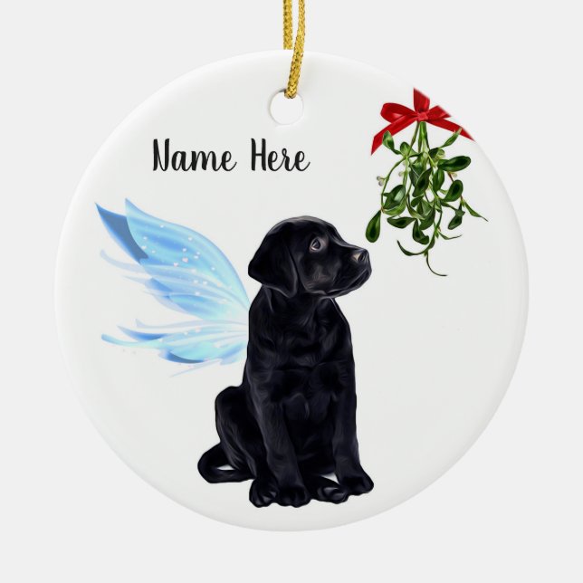 Ornamento De Cerâmica Memória de Natal do Pet Dog Angel Black Lab (Frente)