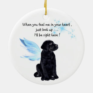 Ornamento De Cerâmica Memória de Natal do Pet Dog Angel Black Lab