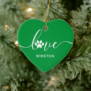 Ornamento De Cerâmica Memória de Pet Impressa de Paw Verde