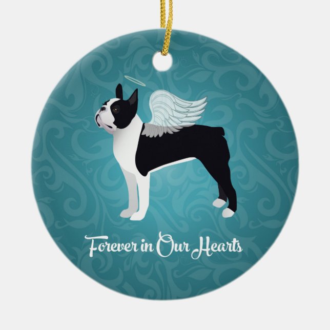 Ornamento De Cerâmica Memória Pet Angel Terrier Black Boston (Frente)