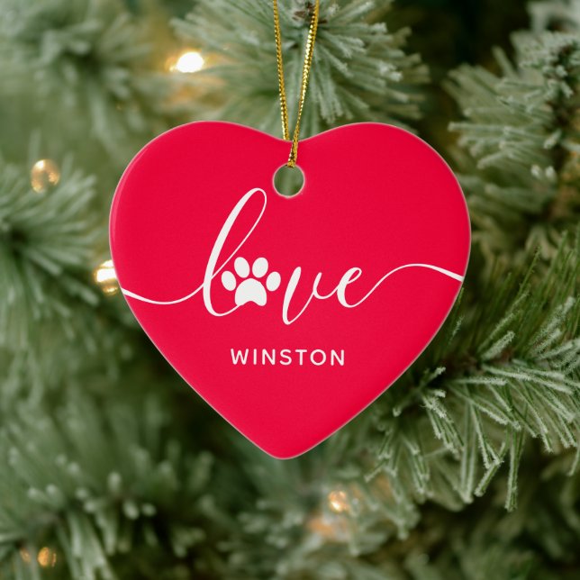 Ornamento De Cerâmica Memória Pet Impressa de Pata Vermelha (Árvore)