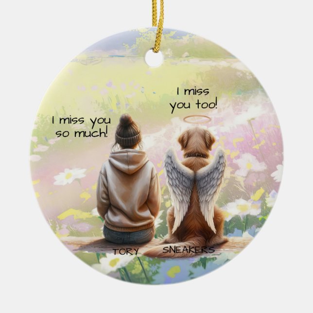 Ornamento De Cerâmica Memorial à Mulher e ao Cão  (Frente)