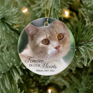 Ornamento De Cerâmica Memorial Cat Photo Forever In Our Hearts Christmas