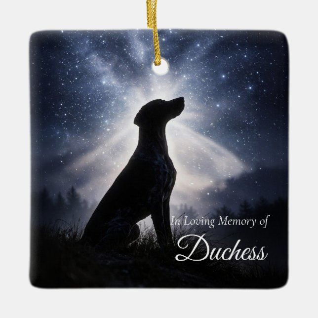 Ornamento De Cerâmica Memorial com Nome Personalizado para Pointer Alemã (Frente)