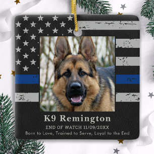 Ornamento De Cerâmica Memorial da Polícia K9 - Linha Azul Fino - Cão d