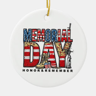 Ornamento De Cerâmica Memorial Day Honra e Lembre-se da Bandeira dos EUA