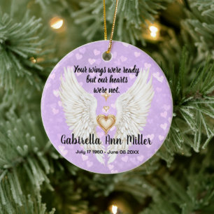 Ornamento De Cerâmica Memorial de Asas de Anjo Personalizável