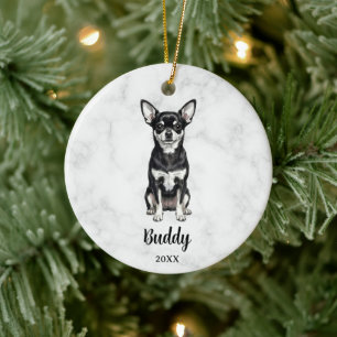 Ornamento De Cerâmica Memorial de Cachorro Nome Chihuahua Preto Branco A