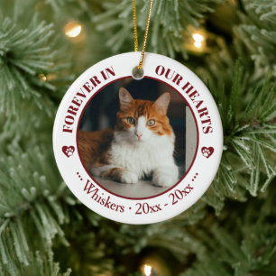 Ornamento De Cerâmica Memorial de Foto e Nome de Gato Para Sempre em Nos