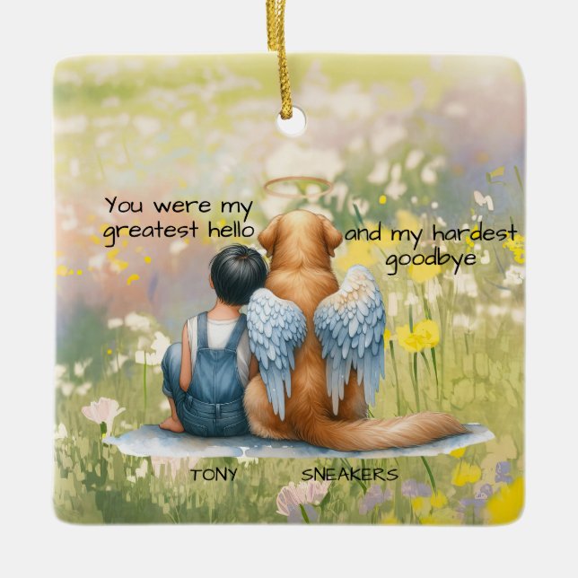 Ornamento De Cerâmica Memorial de Menino e Cachorro  (Frente)