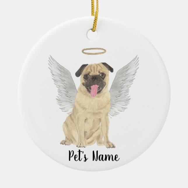 Ornamento De Cerâmica Memorial de Simpatia para Pug Personalizado (Frente)