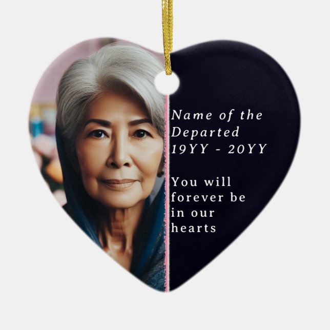 Ornamento De Cerâmica Memorial Heart Photo, Psalm 23 Black, White Pink (Frente)