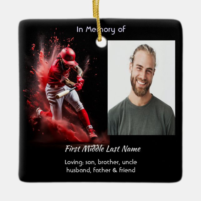 Ornamento De Cerâmica  Memorial Keepsake Baseball Softball  (Frente)