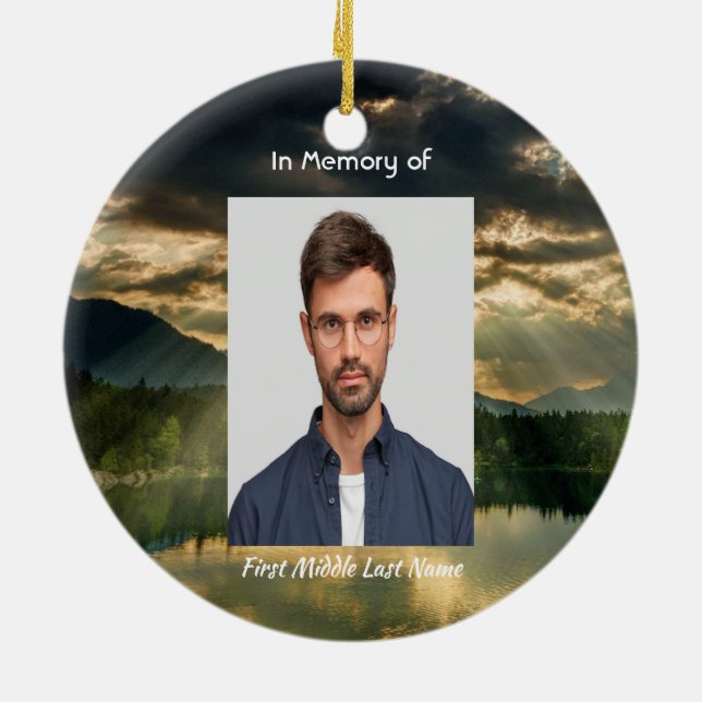 Ornamento De Cerâmica Memorial Keepsake Beautiful Lake Beach (Traseira)