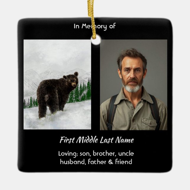 Ornamento De Cerâmica Memorial Keepsake Black Bear Animal (Frente)