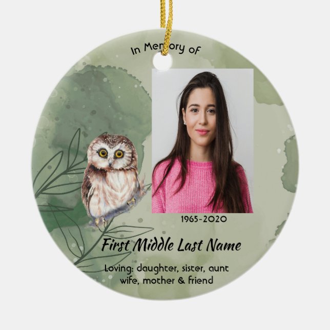 Ornamento De Cerâmica Memorial Keepsake Cute Owl Bird (Frente)