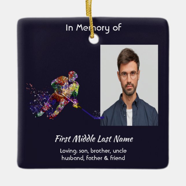Ornamento De Cerâmica Memorial Keepsake Hockey Player Sport (Frente)