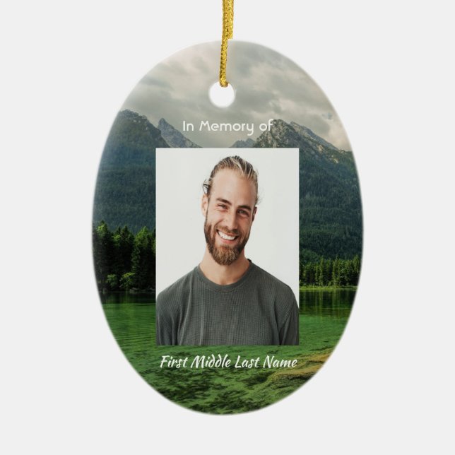 Ornamento De Cerâmica Memorial Keepsake Mountain Lake Landscape  (Frente)