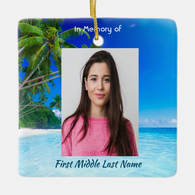 Ornamento De Cerâmica Memorial Keepsake Tropical Beach Exotic (Frente)