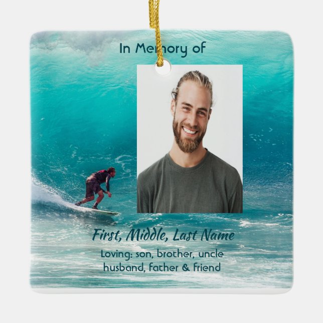Ornamento De Cerâmica Memorial Keepsake  Wave Surfer Water (Frente)