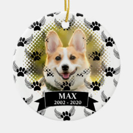 Ornamento De Cerâmica Memorial Personalizado de Pet Preto e Branco Cacho