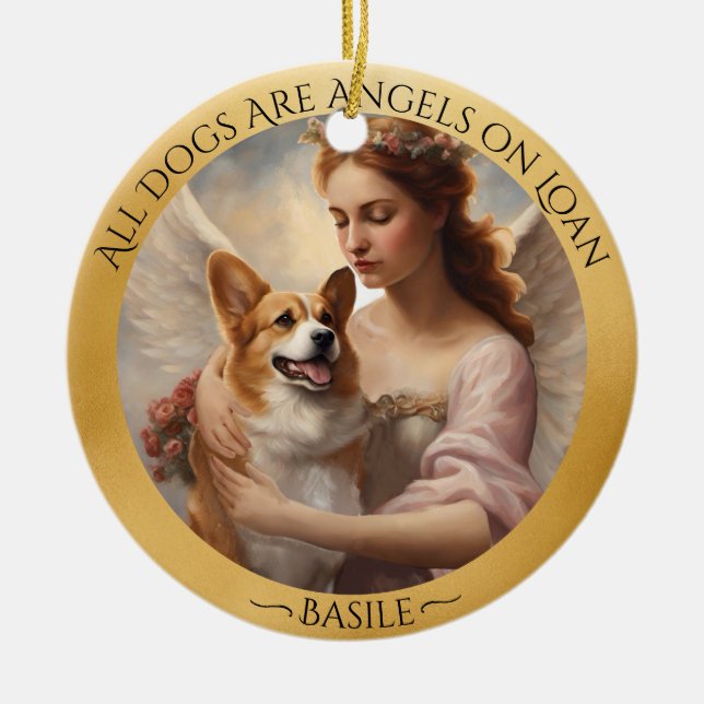 Ornamento De Cerâmica Memorial Personalizado do Corgi Angel (Frente)