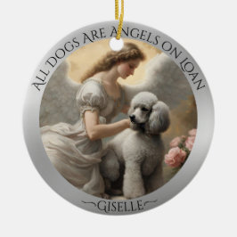 Ornamento De Cerâmica Memorial Personalizado do Silver Poodle Angel