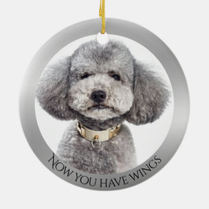 Ornamento De Cerâmica Memorial Personalizado do Silver Poodle Angel