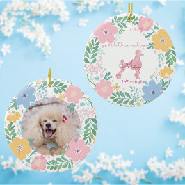 Ornamento De Cerâmica Memorial Personalizado Rosa Pastel Poodle com Foto