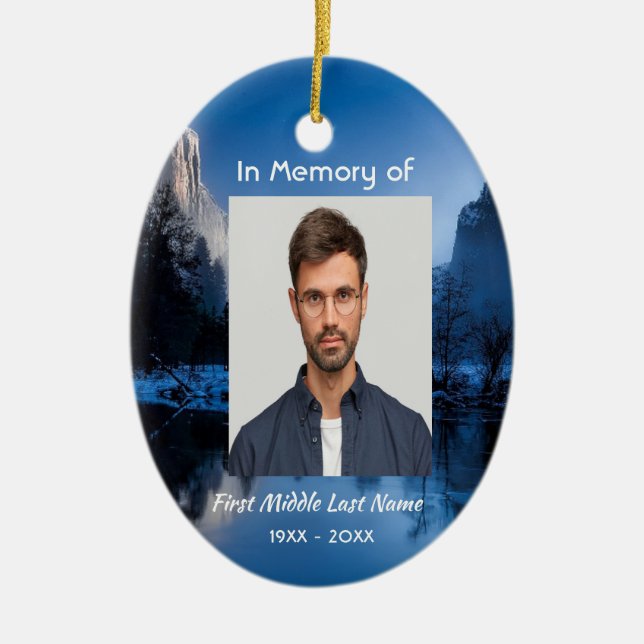 Ornamento De Cerâmica Memorial Photo Mountain Lake Winter Snow (Frente)