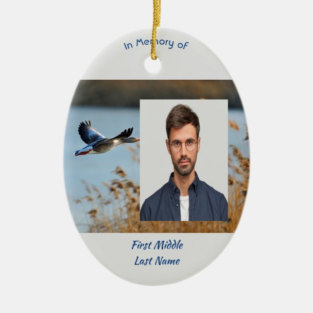 Ornamento De Cerâmica Memorial Photo Prayer Lake Geese Birds (Frente)