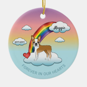 Ornamento De Cerâmica Memorial Rainbow Fawn E White Boston Terrier