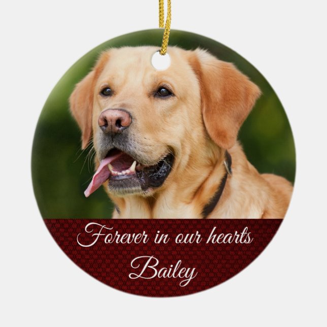 Ornamento De Cerâmica Memorial Red Holiday Pet Dog Personalizável (Frente)