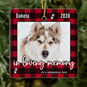 Ornamento De Cerâmica Memorial Red Xadrez Pet Dog Em Memória Adoradora