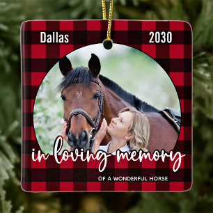 Ornamento De Cerâmica Memorial Rustic Red Xadrez Horse Pet Perde Keepsas