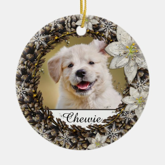 Ornamento De Cerâmica Memorial White Wreath Pet (Frente)