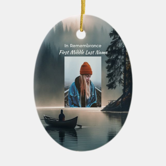 Ornamento De Cerâmica  Memory Keepsake Wilderness Lake Canoe (Frente)