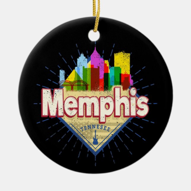 Ornamento De Cerâmica Memphis Tennessee EUA Retro Skyline (Frente)