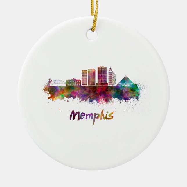 Ornamento De Cerâmica Memphis V2 skyline in watercolor (Frente)