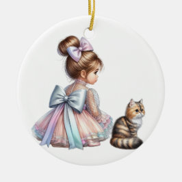 ORNAMENTO DE CERÂMICA MENINA ADORÁVEL COM SEU GATINHO