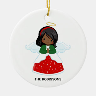 Ornamento De Cerâmica Menina Afro-Americana Anjo de Natal