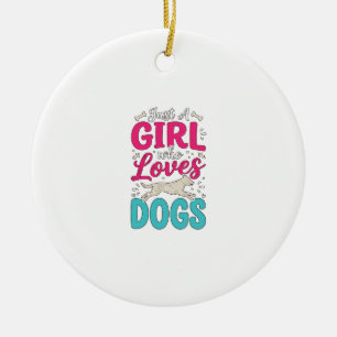 Ornamento De Cerâmica Menina Ama Cachorros Tipografia de Gravura Vintage