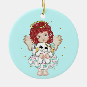 Ornamento De Cerâmica Menina Anjo Segurando Cachorro