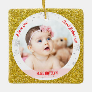 Ornamento De Cerâmica Menina Bebê 2 Fotos Primeiro Natal Tia Moderna
