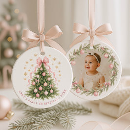 Ornamento De Cerâmica Menina Bebê Rosa Primeiro Natal Foto Cerâmica