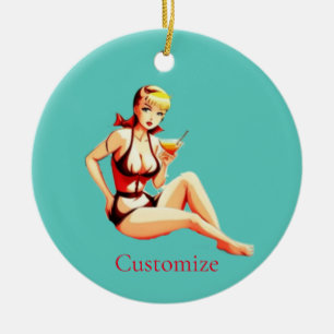 Ornamento De Cerâmica Menina Bikini, Loura-branca, Thunder_Cove