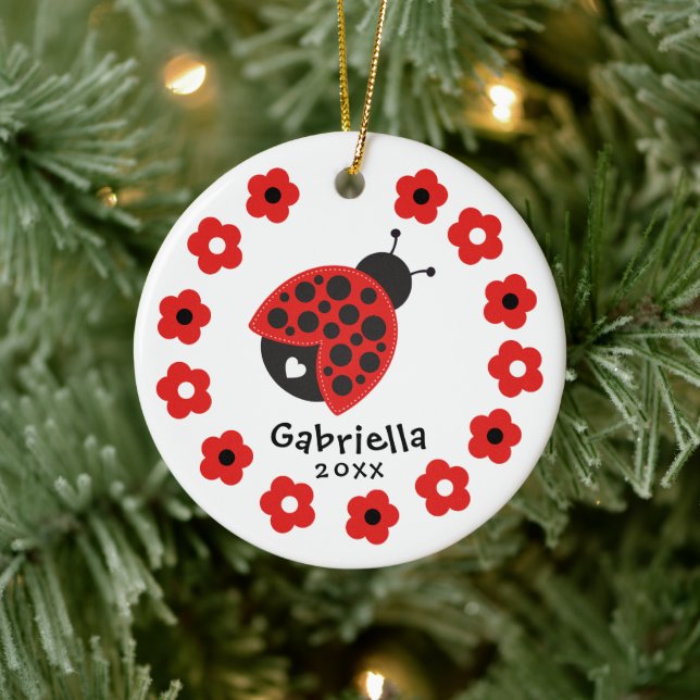 Ornamento De Cerâmica Menina Bonita de Natal Ladybug (Árvore)