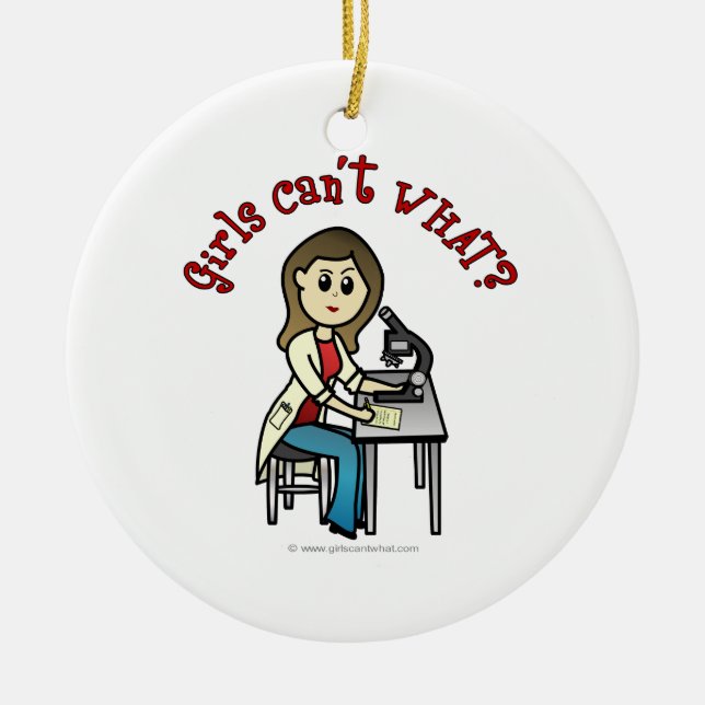 Ornamento De Cerâmica Menina Cientista Clara (Frente)