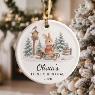 Ornamento De Cerâmica Menina Coelhinha Fofa Primeiro Natal do Bebê